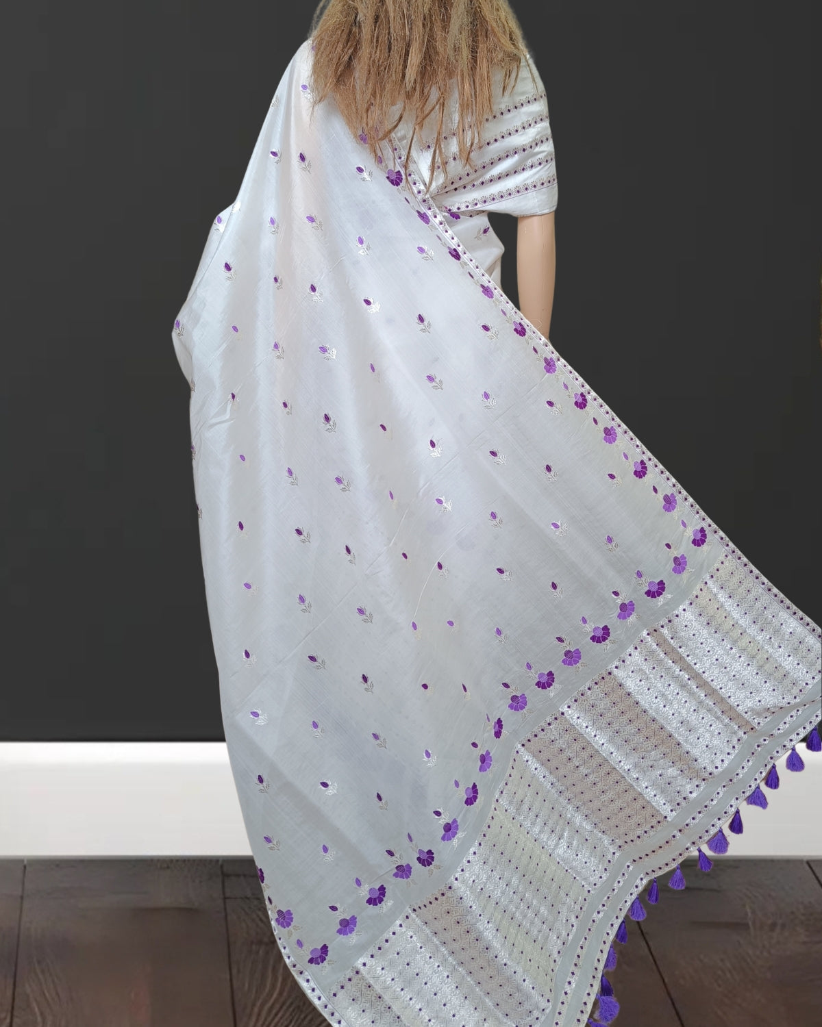 Raw mulberry silk mekhela sador -Pure white