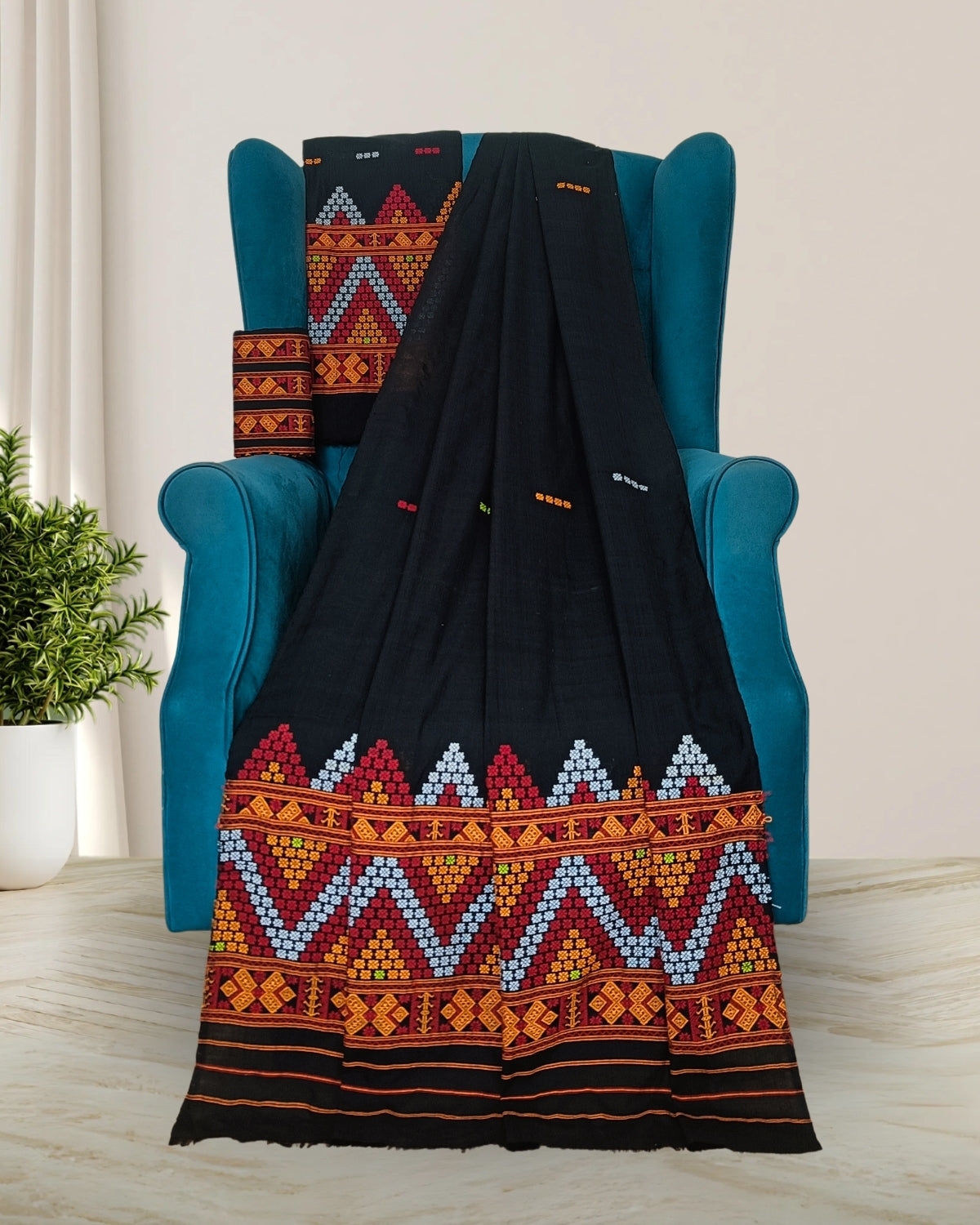 Padmini cotton Mising mekhela sador -Black