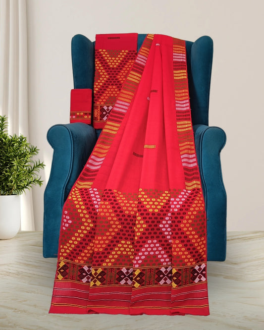 Padmini cotton Mising mekhela sador- Red
