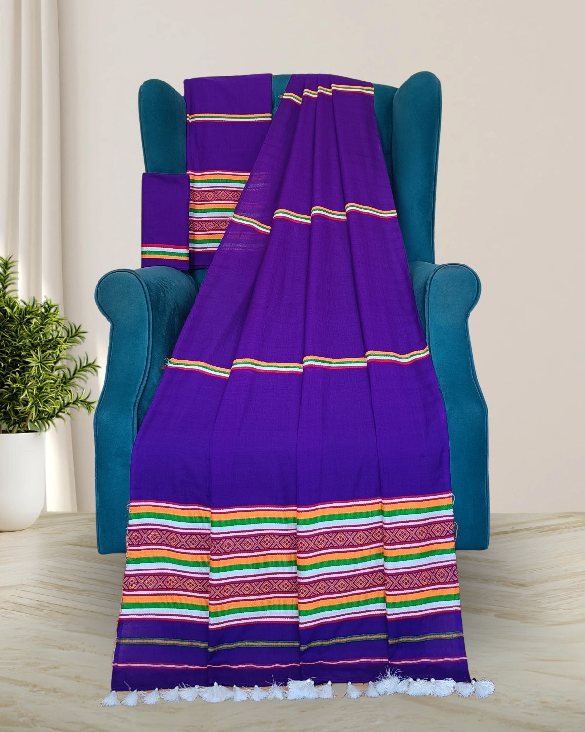 Ribi design Mising mekhela sador - Purple
