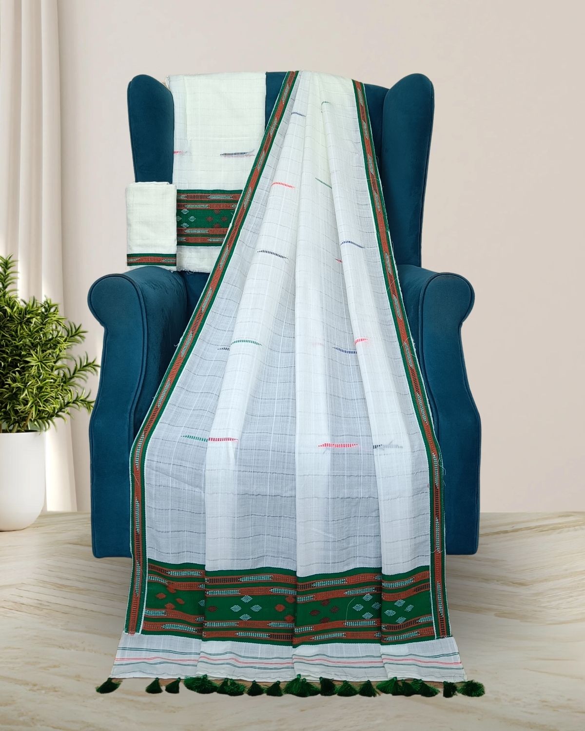 Semi nuni Mising mekhela sador - Green kesh bosa
