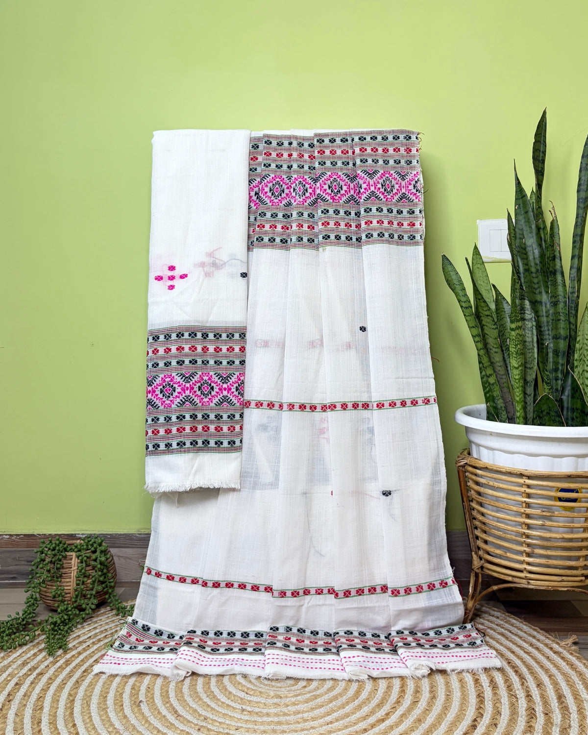 Gero design Mising mekhela sador - Pure white
