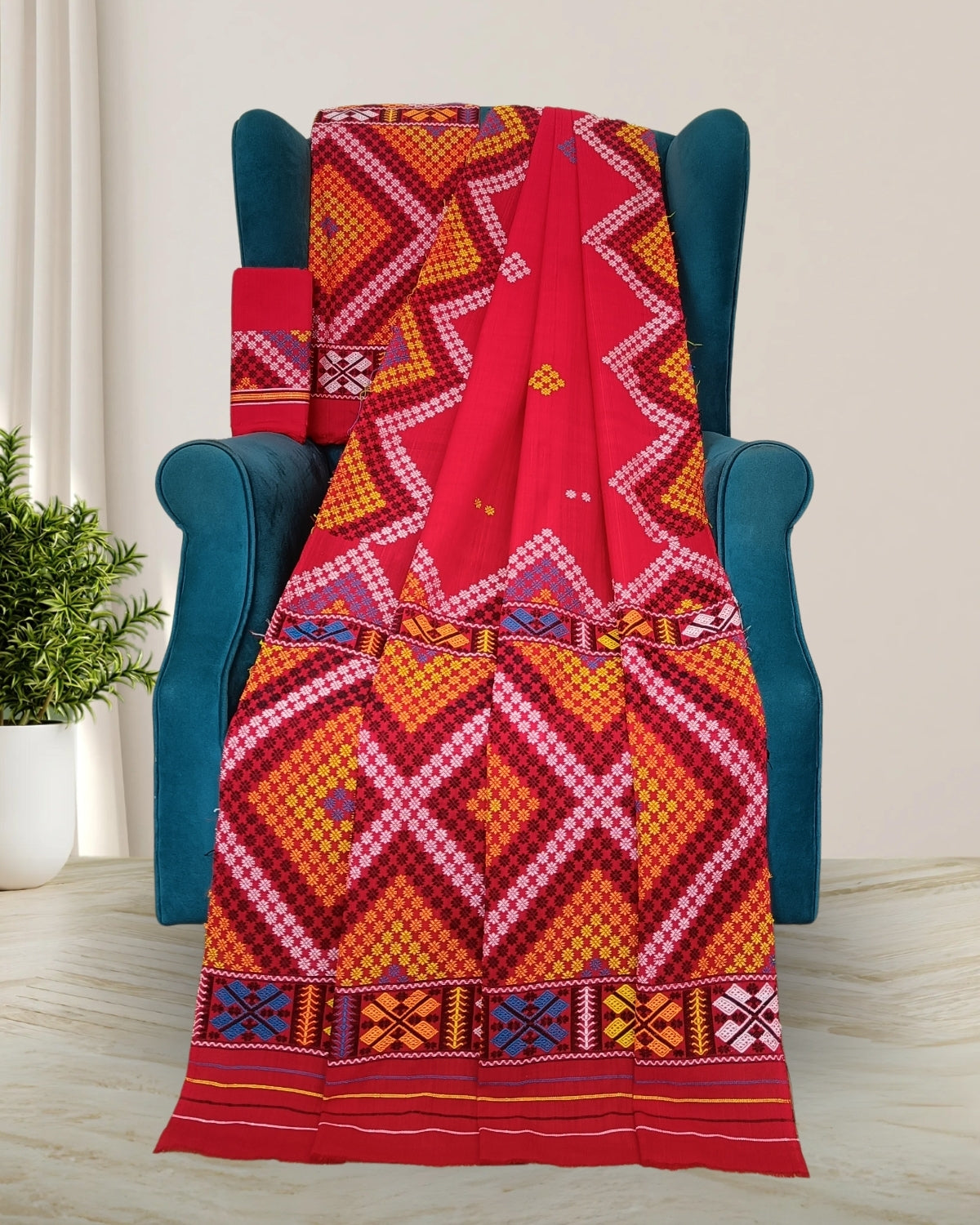 Red padmini cotton Mising mekhela sador