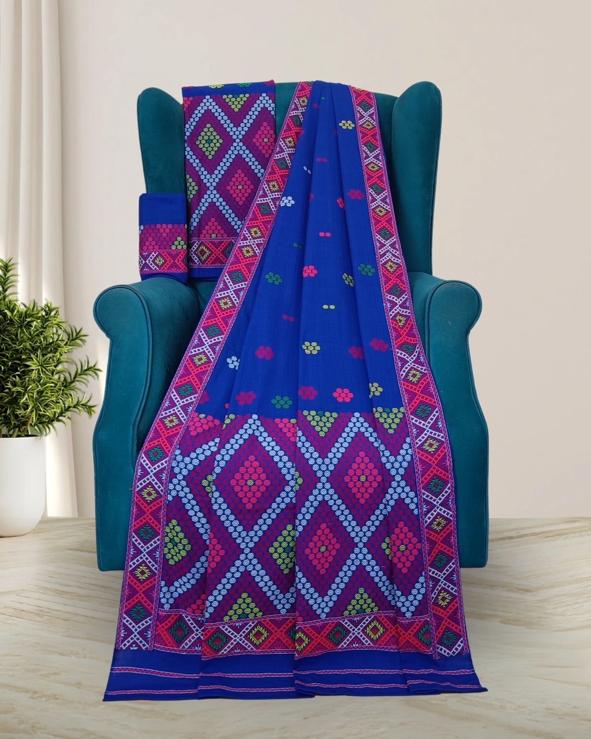 Royal blue padmini cotton Mising mekhela sador