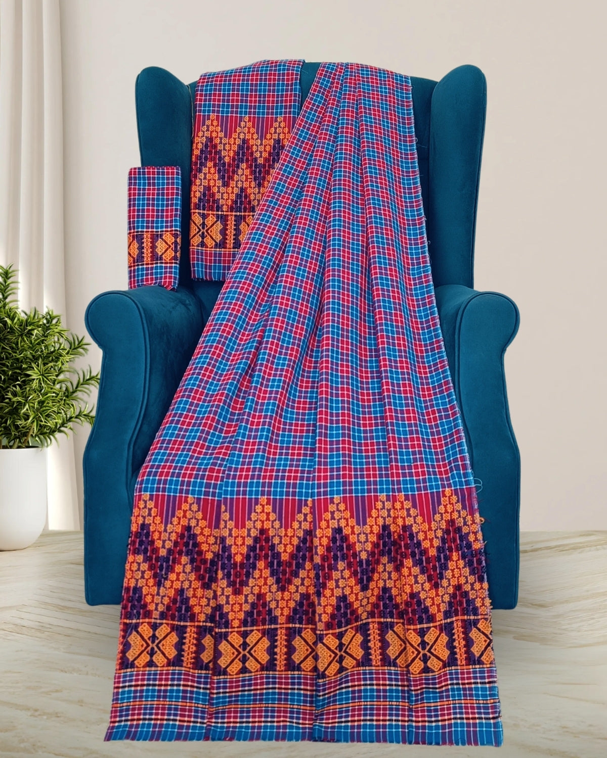 Pajok design Mising mekhela sador-Blue