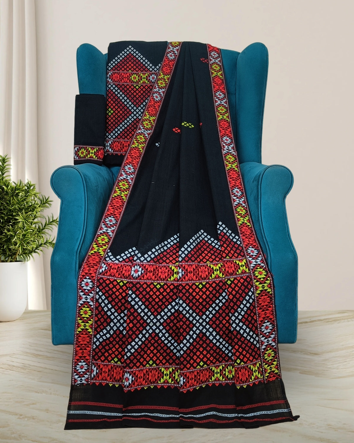 Padmini cotton Mising mekhela sador -Black