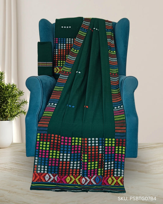 Bottle green padmini cotton Mising mekhela sador