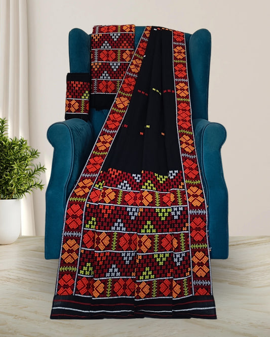 Black padmini cotton Mising mekhela sador