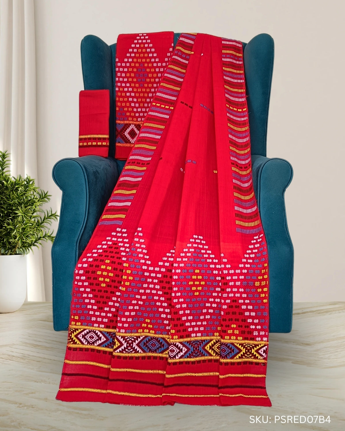 Red padmini cotton Mising mekhela chadar