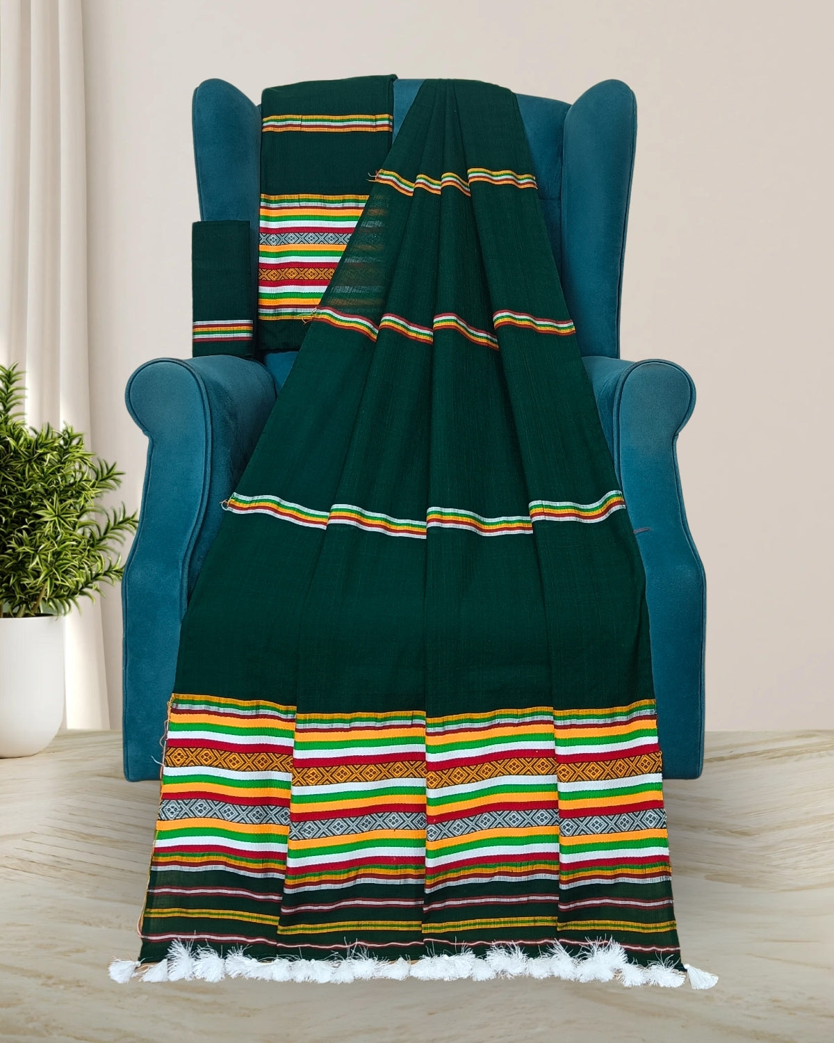 Ribi design Mising mekhela sador - Green