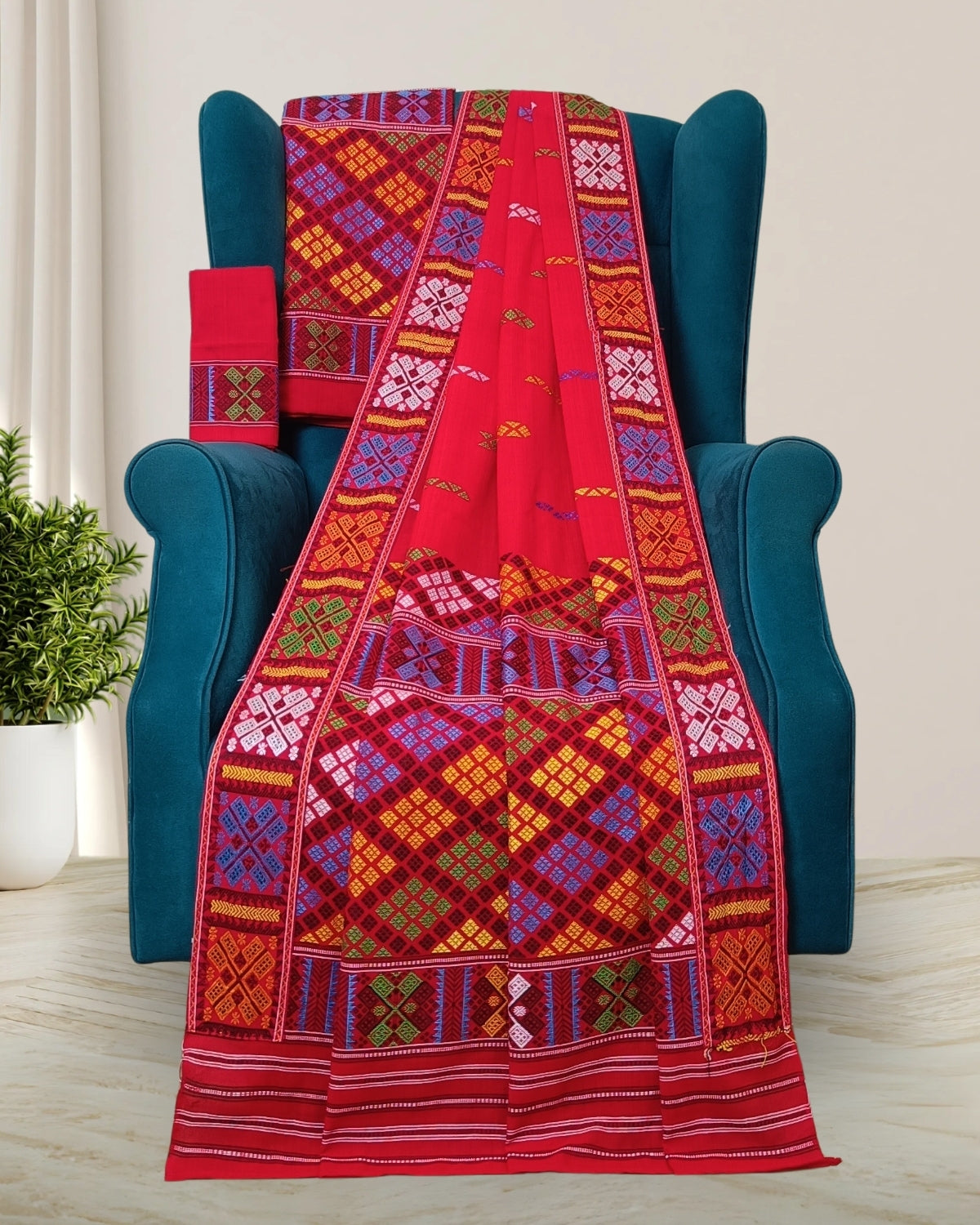 Red padmini cotton Mising mekhela sador