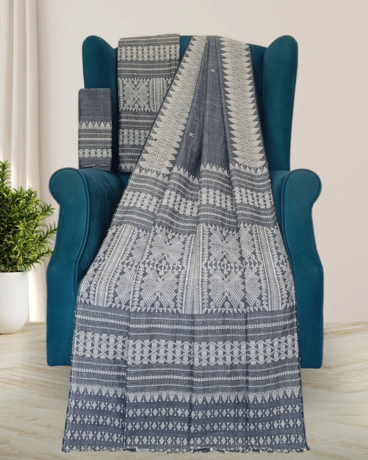 Silver padmini cotton mekhela sador with designer motifs