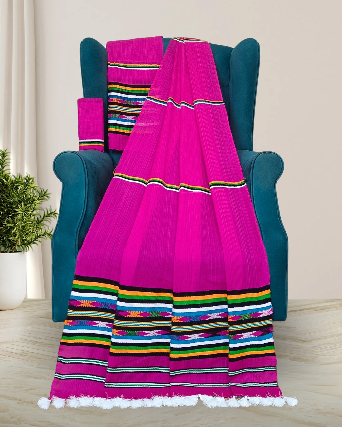 Ribi design Mising mekhela sador - Pink