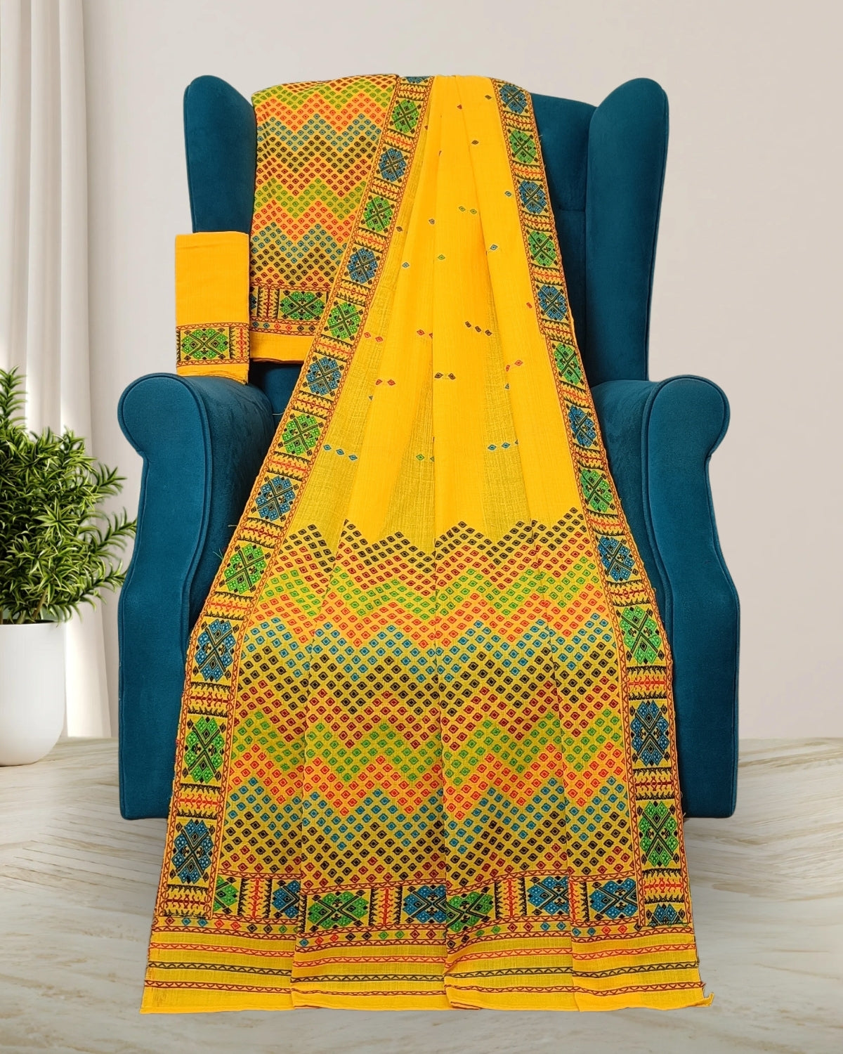 Yellow padmini cotton Mising mekhela sador