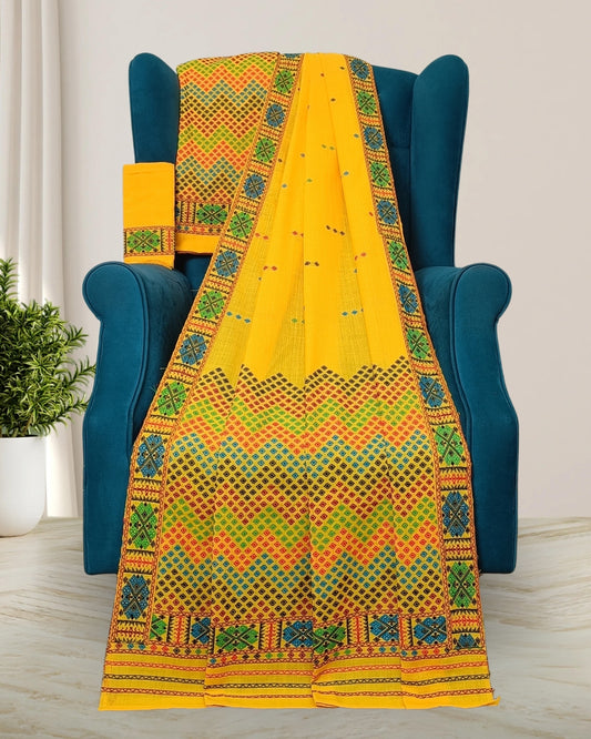 Yellow padmini cotton Mising mekhela sador