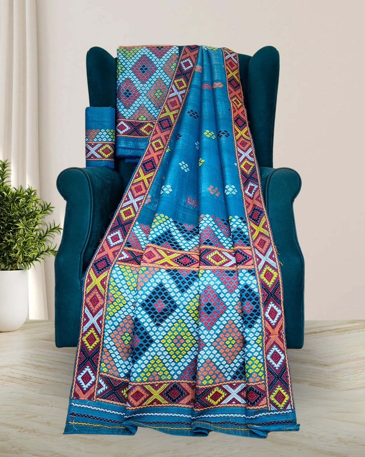 Semi nuni Mising mekhela sador - DMC motifs