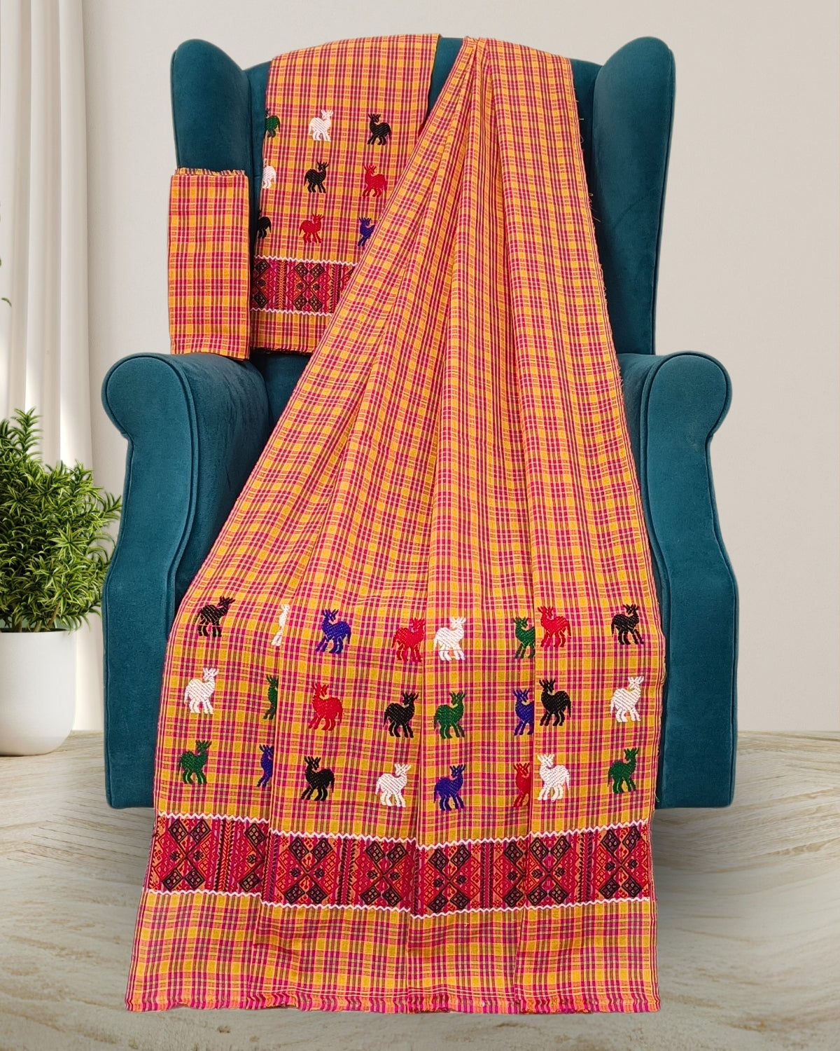 Pajok design Mising mekhela chadar - Orange