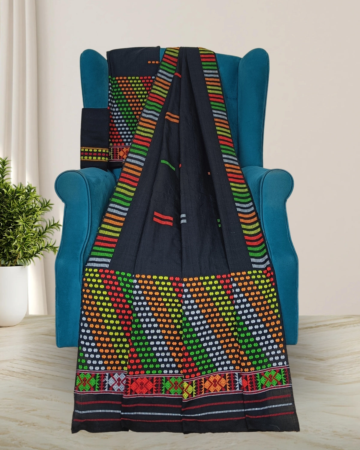 Padmini cotton Mising mekhela sador -Black