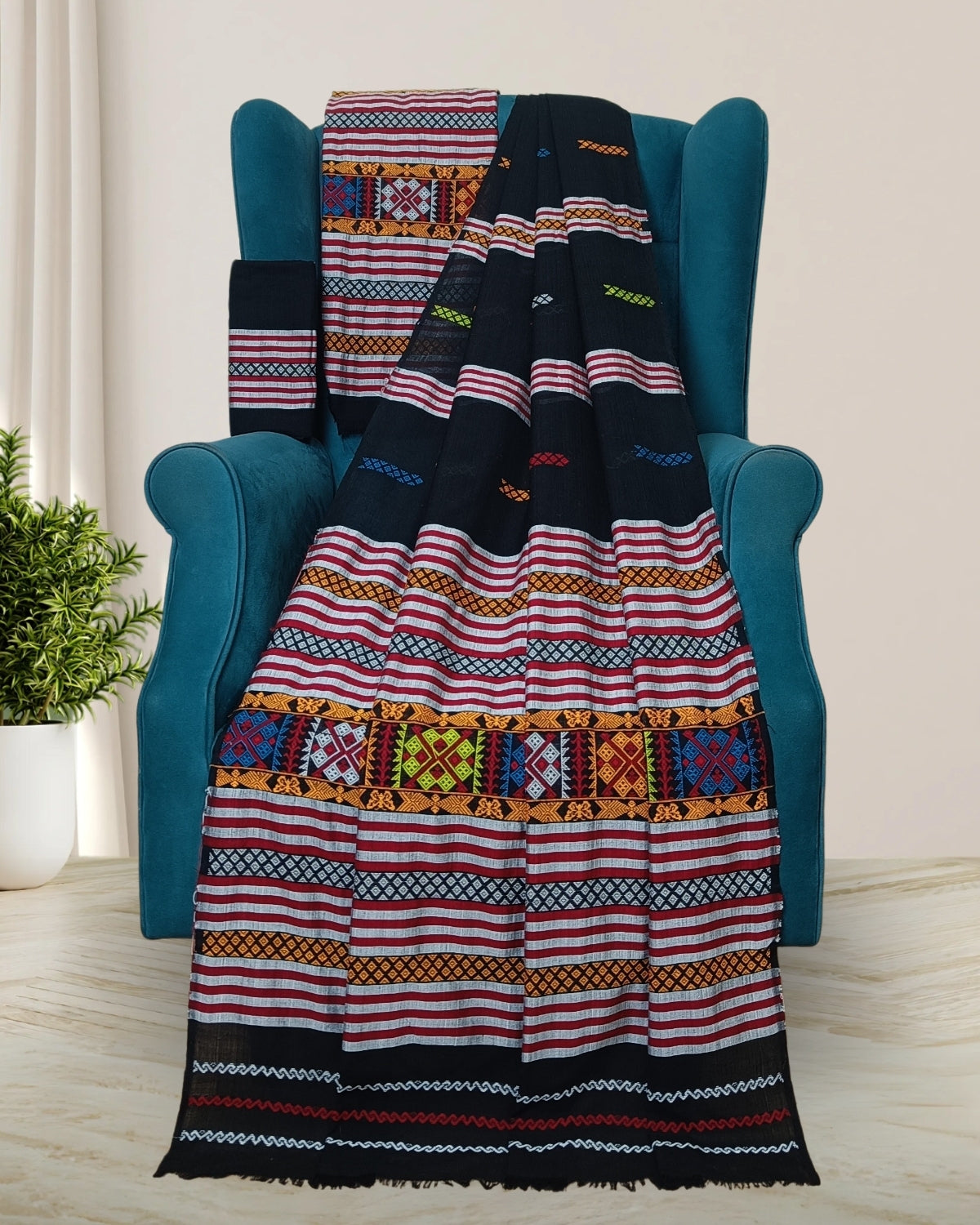 Ribi design padmini cotton Mising mekhela sador-Black
