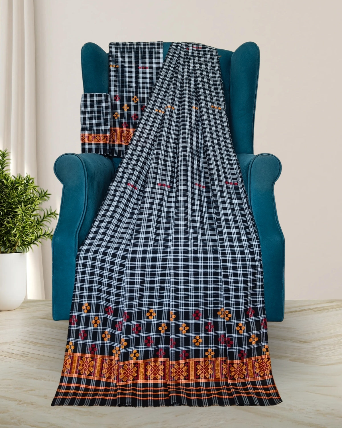 Pajok design Mising mekhela sador -Black