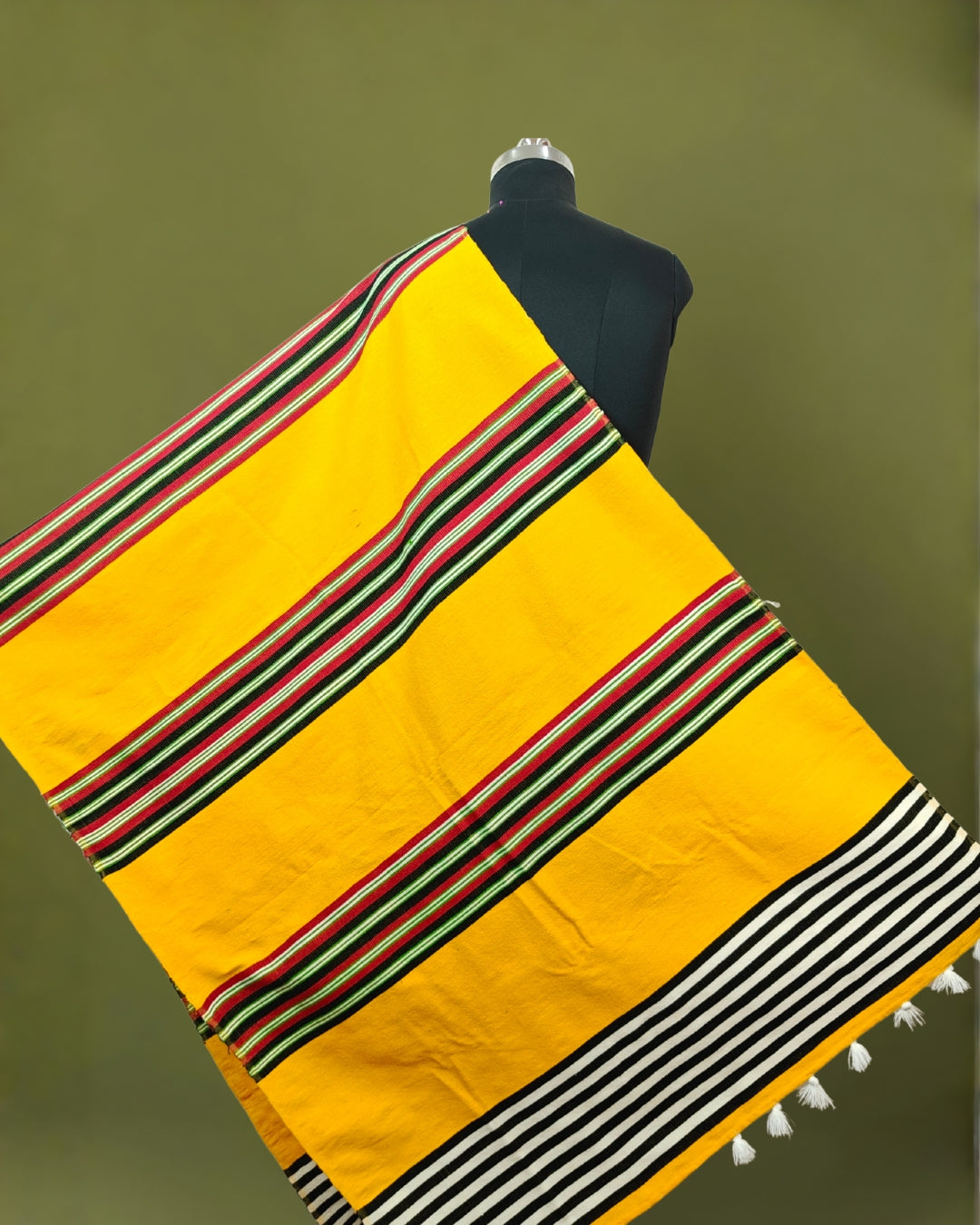 Mising Ribi design woolen Stole - Yellow