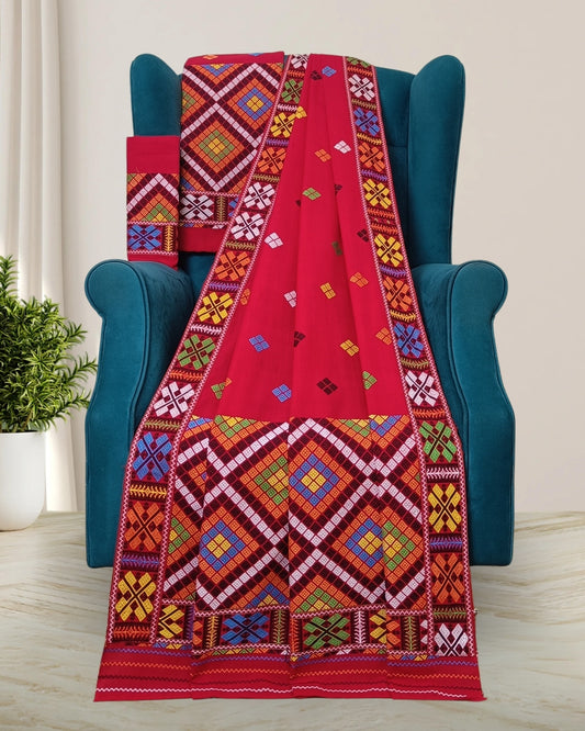 Red padmini cotton Mising mekhela sador