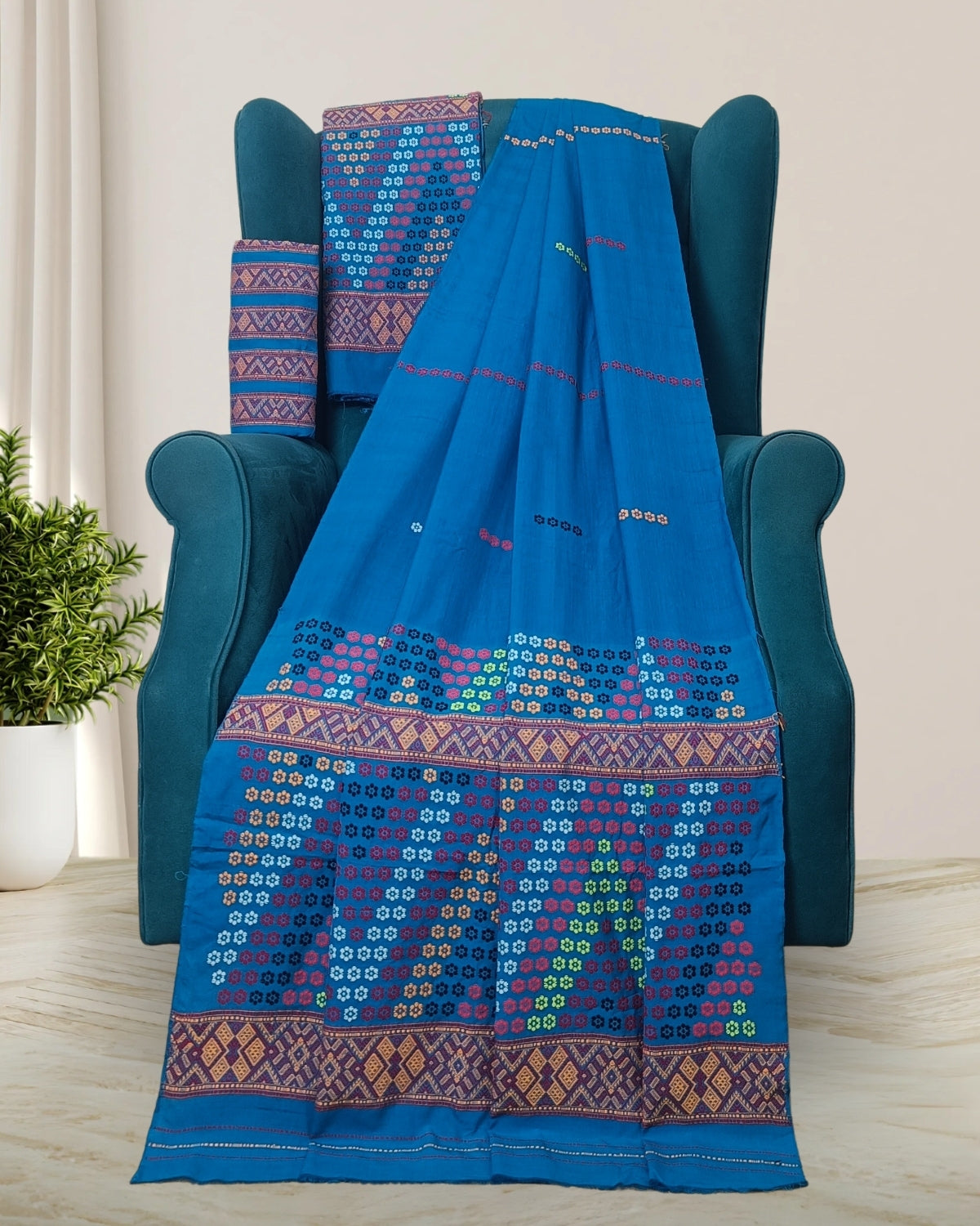 Blue padmini cotton Mising mekhela sador