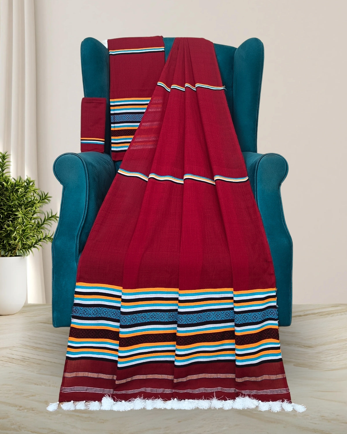 Ribi design Mising mekhela sador - Brown