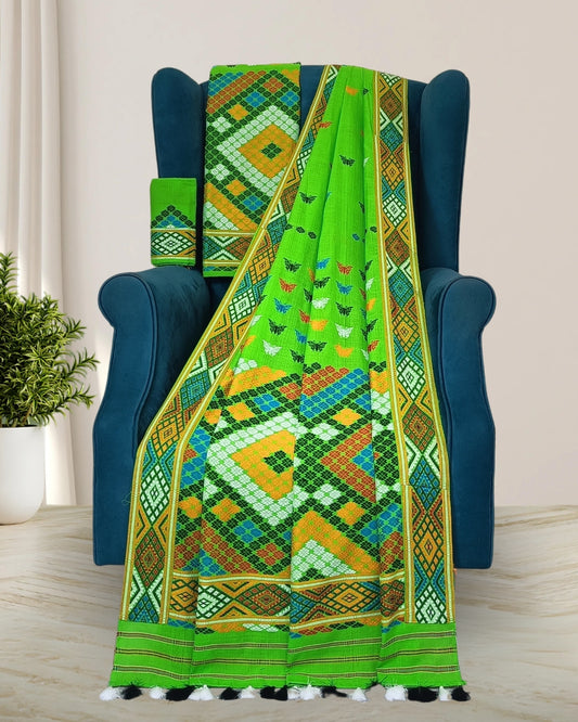 Butterfly design padmini cotton Mising mekhela sador- DMC motif work