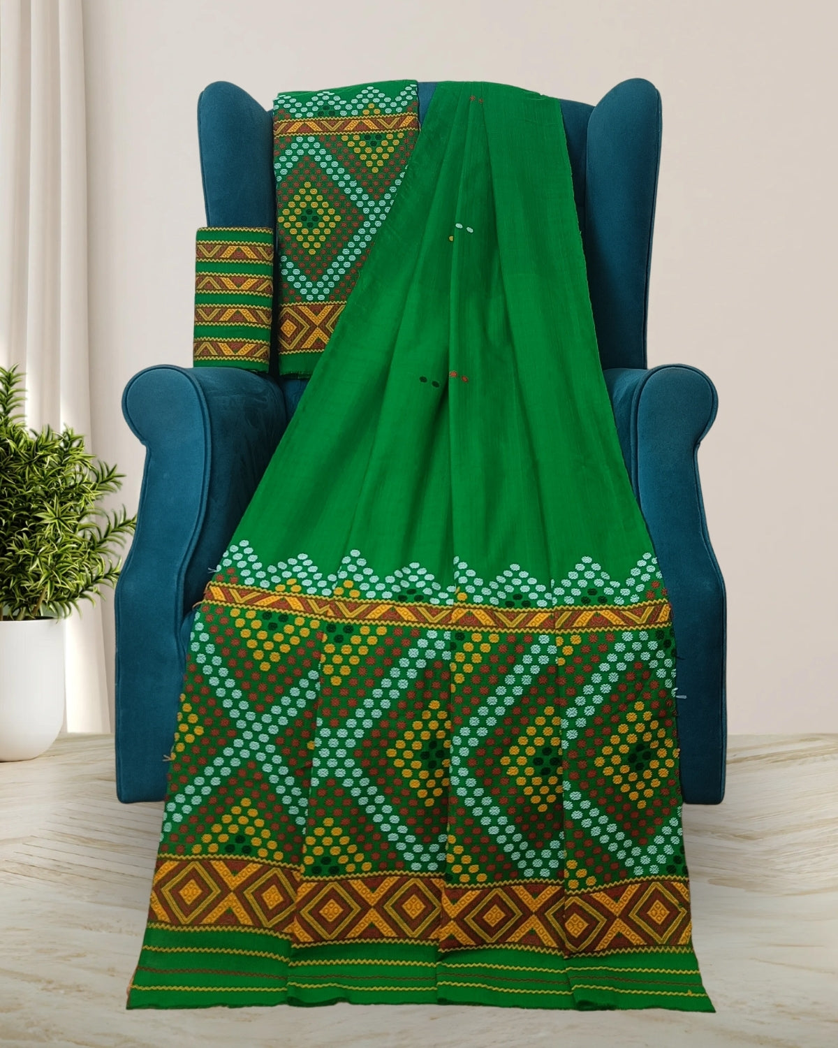 Green padmini cotton Mising mekhela sador