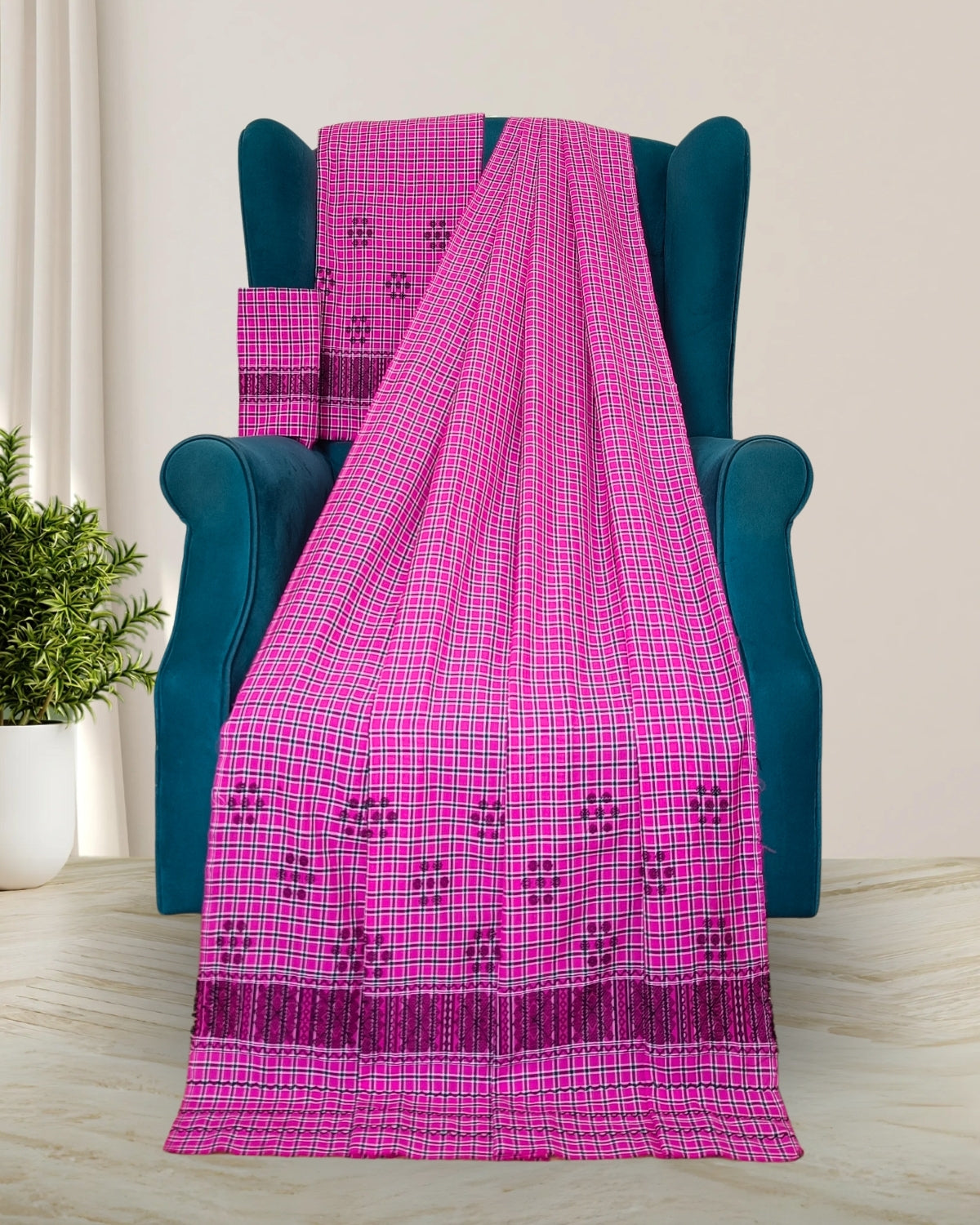 Pajok design Mising mekhela sador -Pink