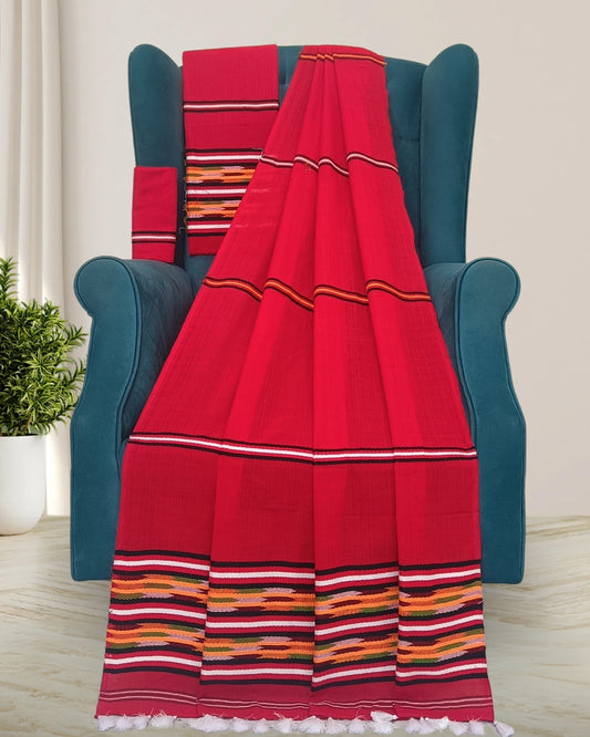 Ribi design Mising mekhela sador - Red