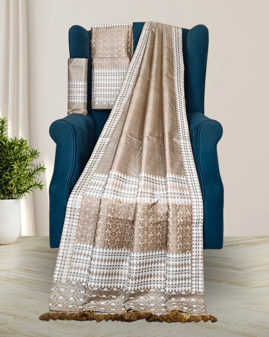 Tussar silk mekhela sador with designer motifs