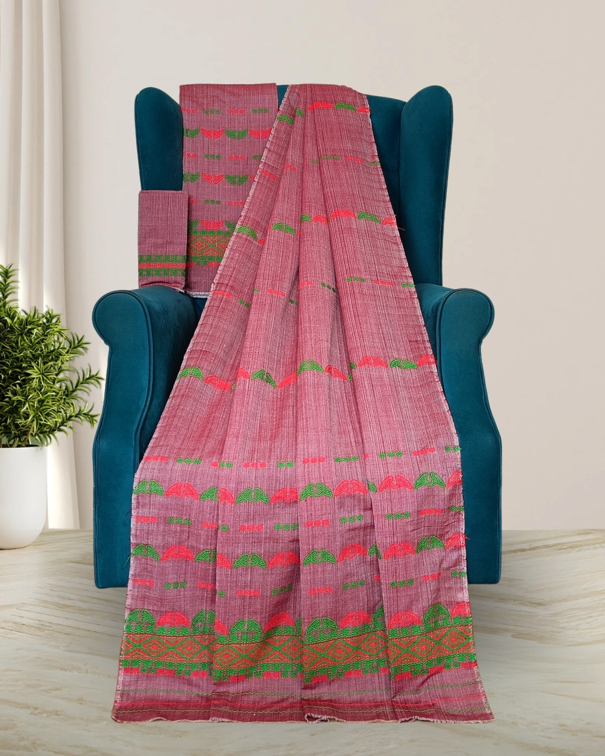 Padmini cotton Mising mekhela sador -Red