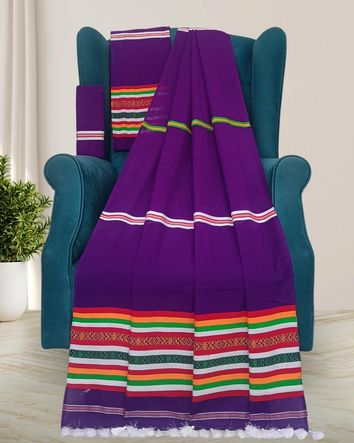 Ribi design Mising mekhela sador - Purple