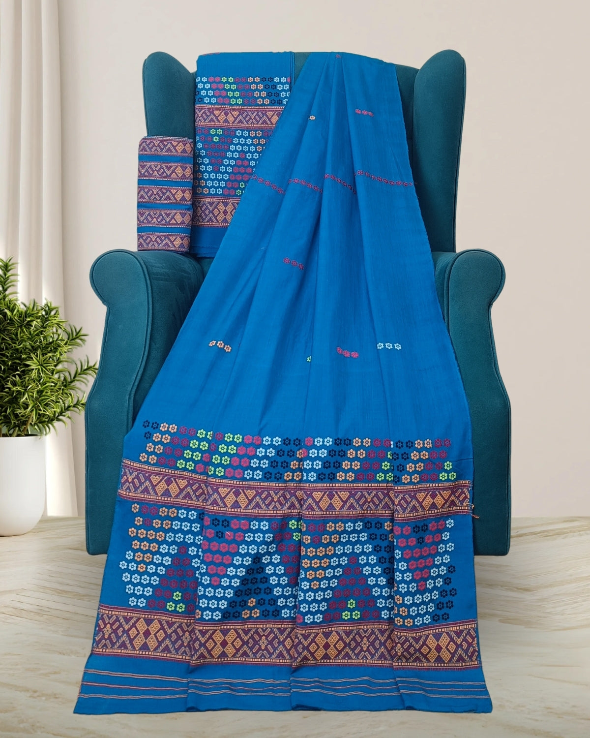  Blue padmini cotton Mising mekhela sador