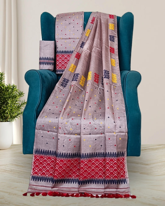 Dyed tussar silk mekhela chadar