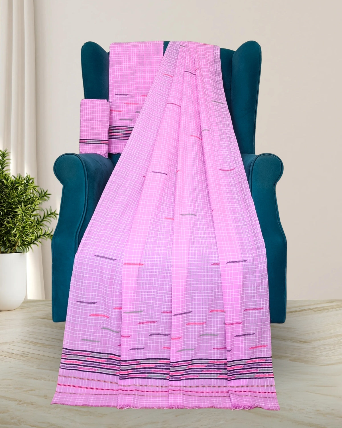 Pajok design Mising mekhela sador - Pink