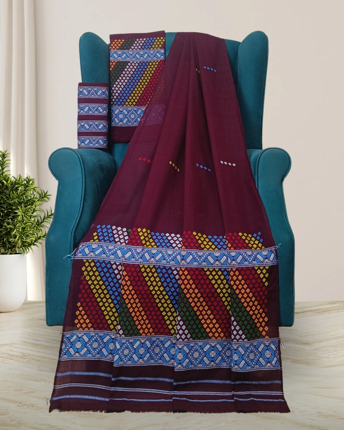 Brown padmini cotton Mising mekhela sador