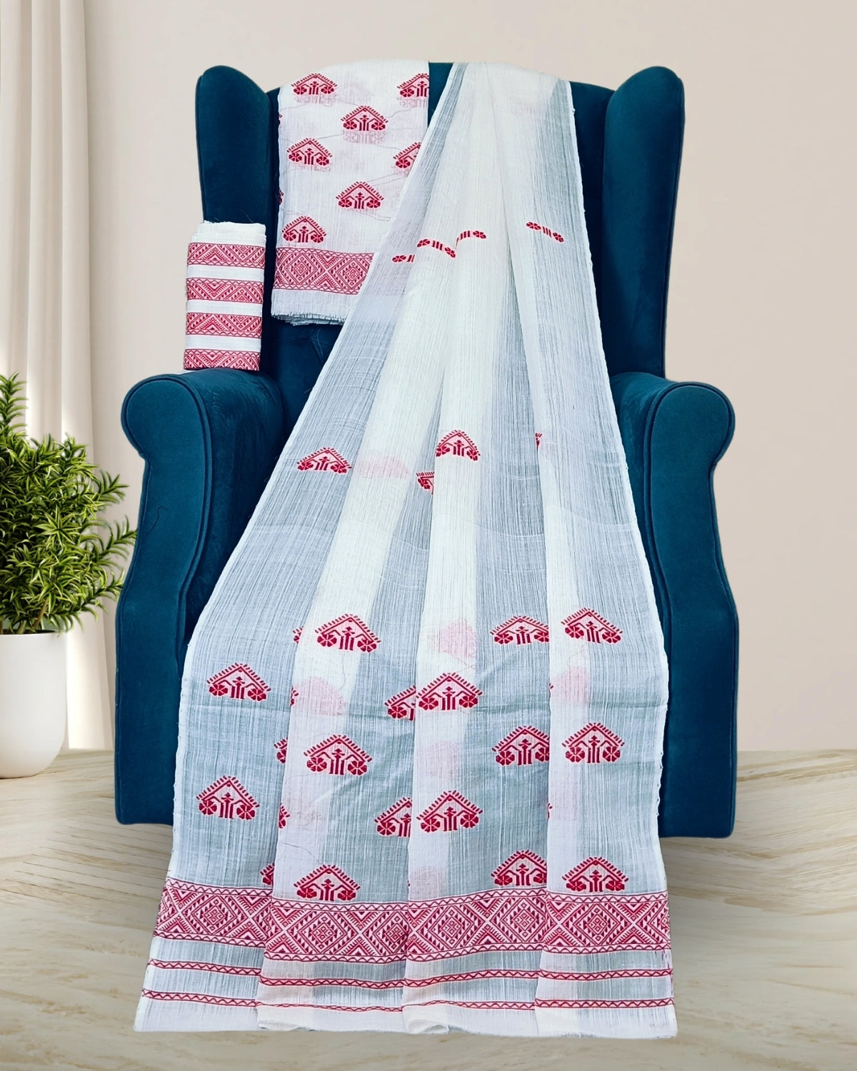 White semi nuni Mising mekhela sador