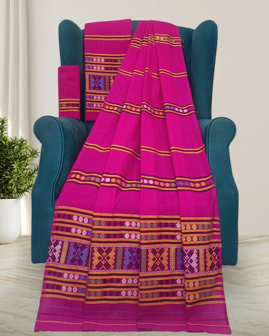 Ribi design Mising mekhela sador - Pink