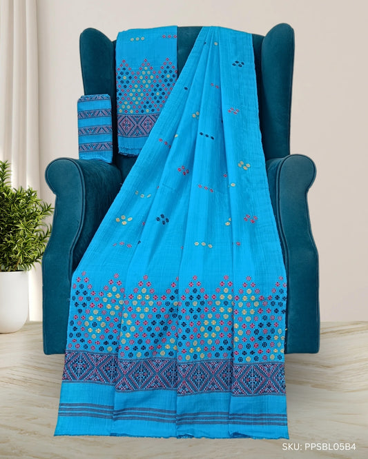 Sky blue padmini cotton Mising mekhela sador