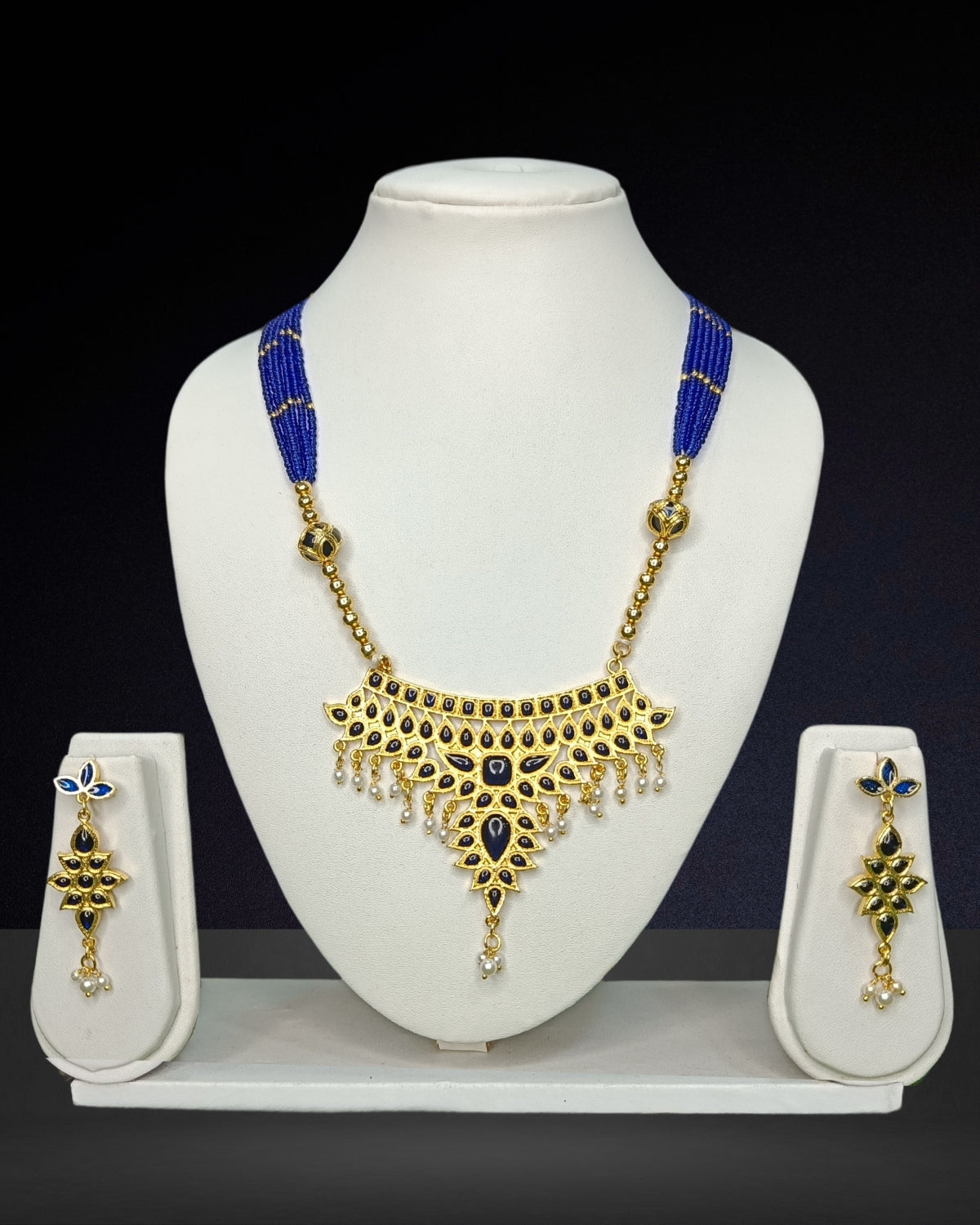 Blue Assamese jewellery set