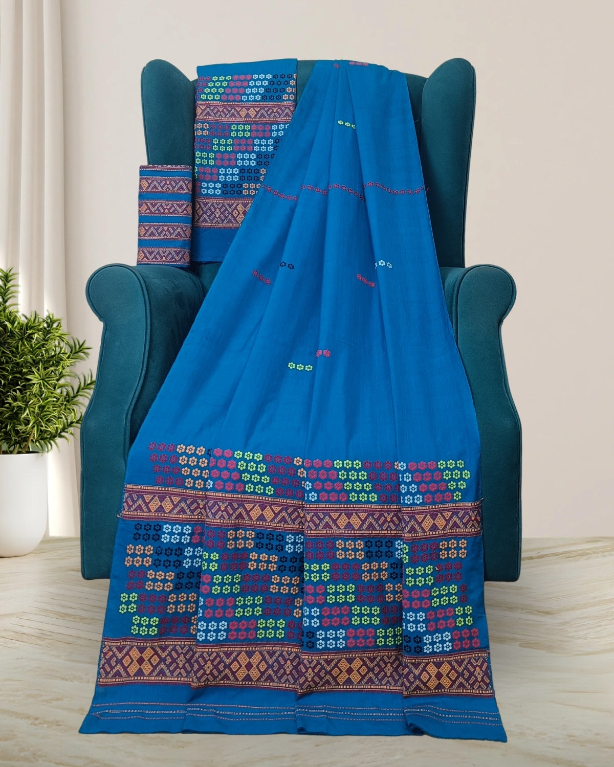 Blue padmini cotton Mising mekhela sador