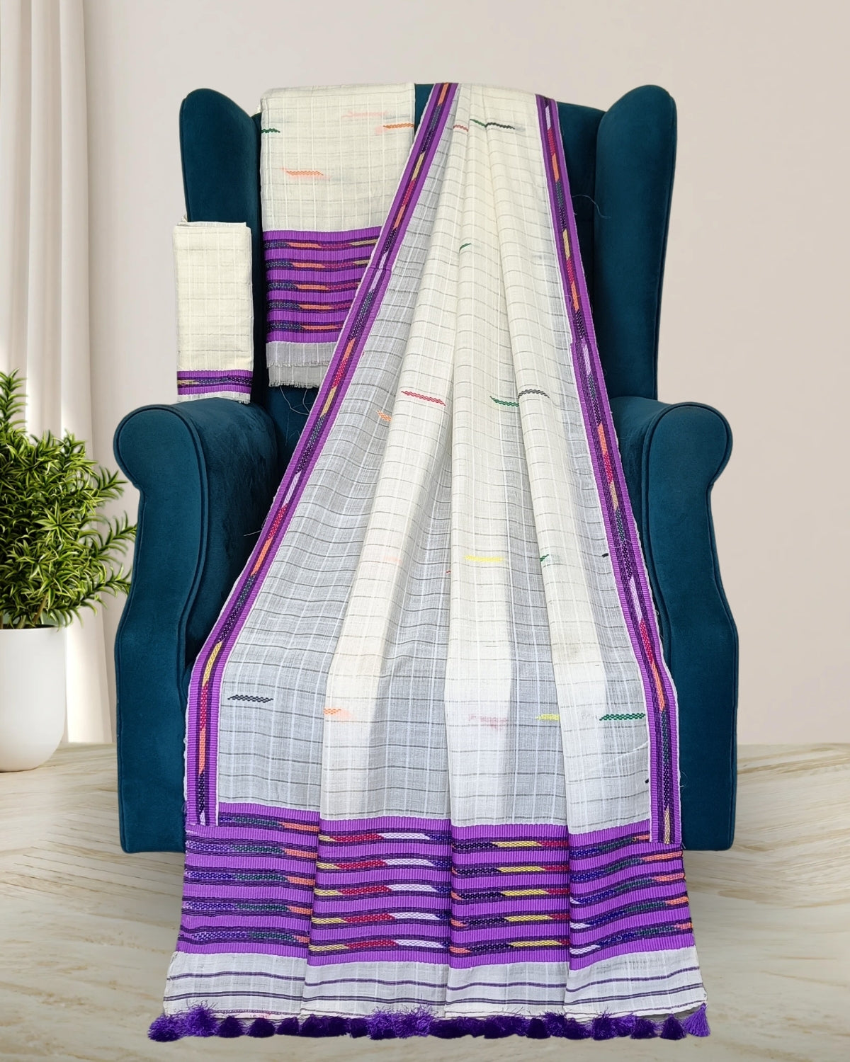 Semi nuni Mising mekhela sador -Purple kesh bosa