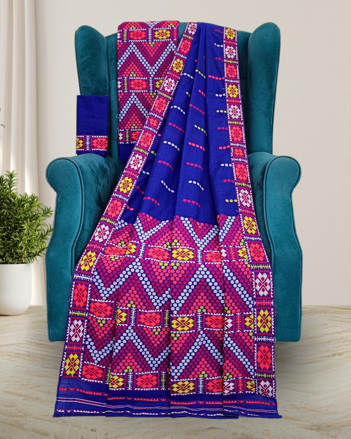 Royal blue padmini cotton Mising mekhela chadar