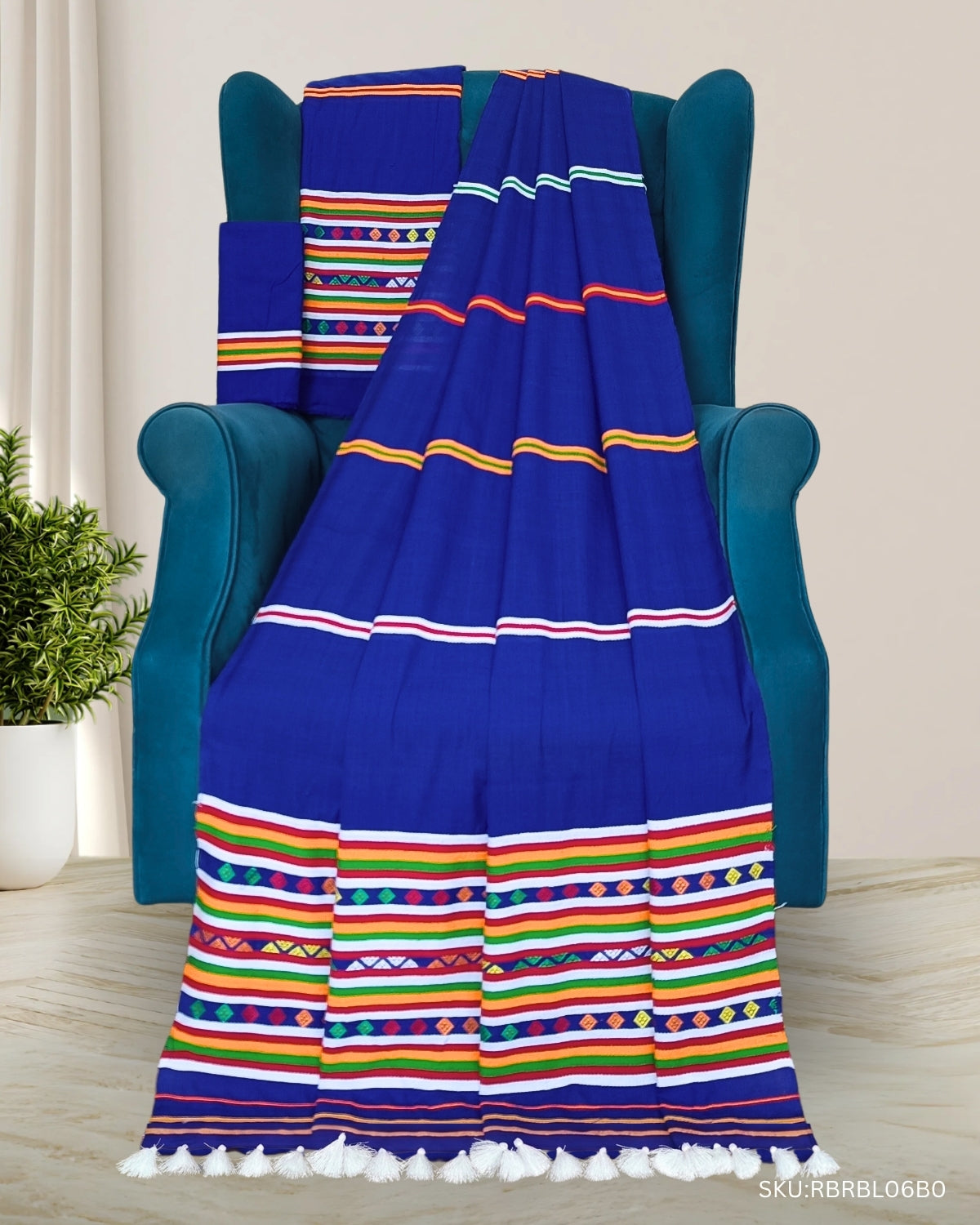 Ribi design Mising mekhela sador - Blue