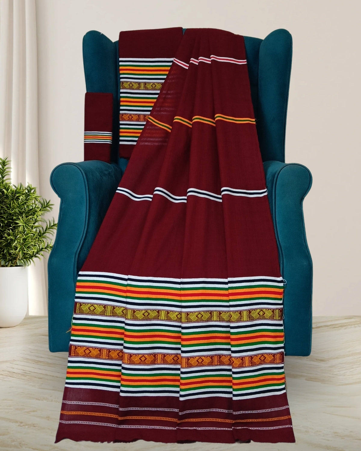 Ribi design Mising mekhela sador - Brown