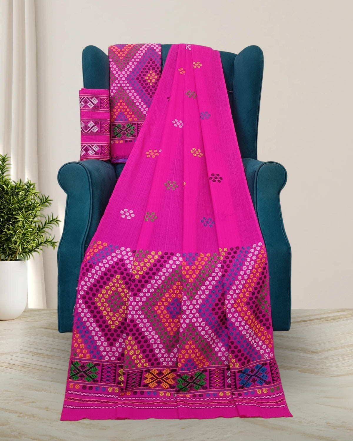 Padmini cotton Mising mekhela sador -Pink