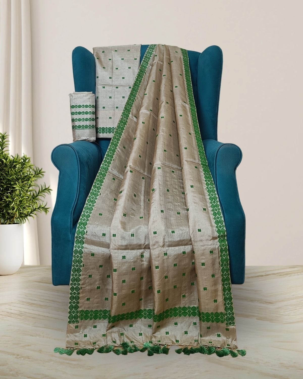 Pure tussar silk mekhela sador
